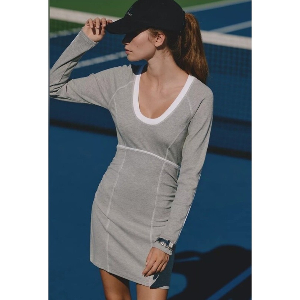 Daily Practice by Anthropologie Gray Thermal Rib Mini Dress Open Back NWT Size S